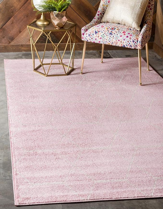 Unique Loom Trellis Frieze Collection Area Rug - Geometric (5' 1" x 8', Light Pink/ Ivory)