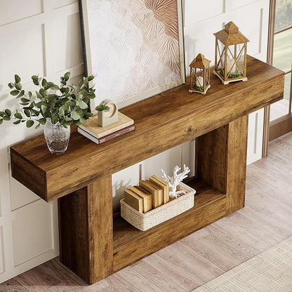 Tribesigns 63-Inch Long Console Table, 2-Tier Entryway Table Sofa Table with Storage, Farmhouse Wood Behind Couch Table for Living Room, Hallway, Rustic Brown