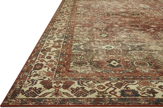 Loloi Magnolia Home by Joanna Gaines Banks Collection BAN-04 Brick/Ivory 2'-6" x 7'-6", .13" Pile Height, Machine Washable, Runner Rug