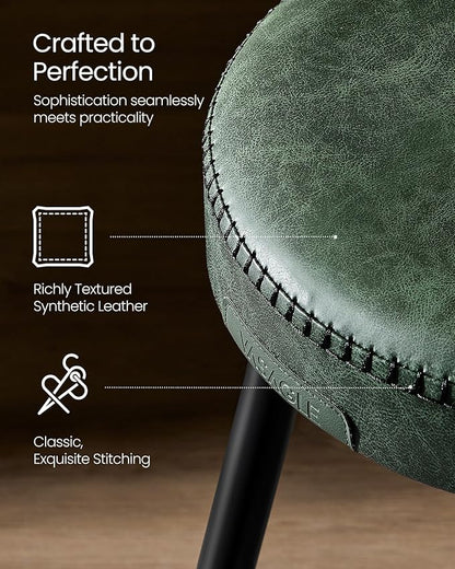 VASAGLE EKHO Collection - Dining Chairs Stools Set of 4, Upholstered Kitchen Chairs, Vanity Stools, Synthetic Leather with Stitching, Mid-Century Modern, 19-Inch Tall, Easy Assembly, Forest Green