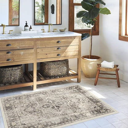 RUGGABLE Washable Vintage Area Rug – Kamran Hazel 3x5, Stain-Resistant, Non-Slip – Small Machine Washable Rugs for Living Room, Bedroom, Hallway, Entryway & Office–with Cushioned Pad