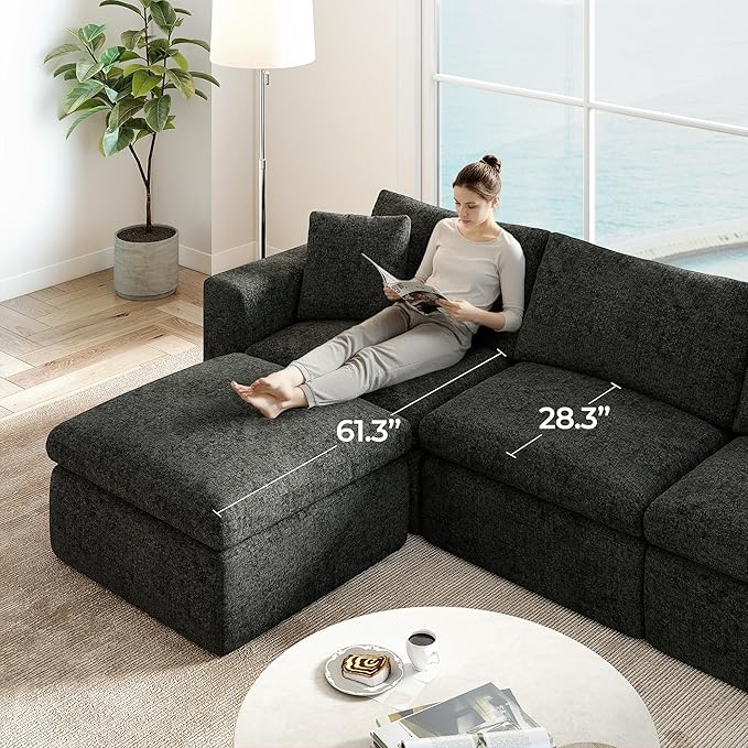 108.3" Cloud Sectional Couches for Living Room, L-Shape Couch with Ottoman, 3 Seater Modular Sectional Sofa with Deep Seats for Bedroom Office