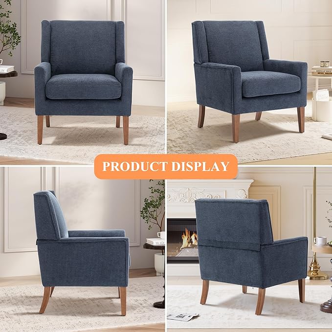 Accent Chairs for Living Room, Mid-Century Wooden Fabric Living Room Chairs, Arm Chair, Side Chairs for Living Room, Bedroom, Reading Nook