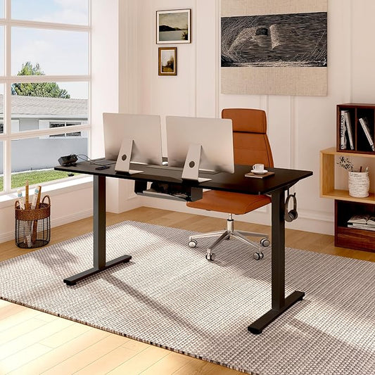 FLEXISPOT EN2 Whole-Piece Standing Desk with Clamp Power Strip, 48x30 Electric Stand Up Height Adjustable Desk with Cable Management (Black Frame + Black Top, 2 Packages)