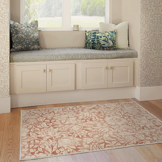 RUGGABLE x Morris & Co Washable Area Rug – Mallow Rust Red 3x5, Stain-Resistant, Non-Slip – Small Machine Washable Rugs for Living Room, Bedroom, Hallway, Entryway & Office–with Cushioned Pad