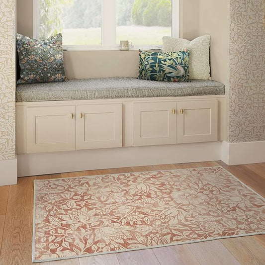 RUGGABLE x Morris & Co Washable Area Rug – Mallow Rust Red 3x5, Stain-Resistant, Non-Slip – Small Machine Washable Rugs for Living Room, Bedroom, Hallway, Entryway & Office–with Cushioned Pad