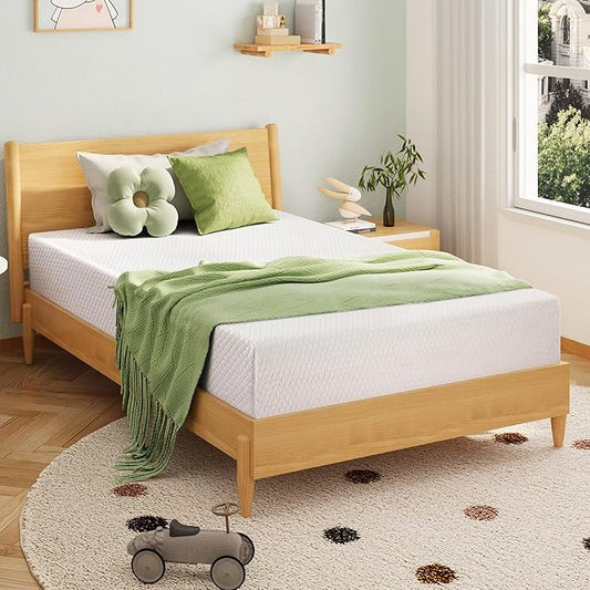EGOHOME 8 Inch Twin Mattress, Memory Foam Mattress with Cooling Green Tea Gel, Relieve Pressure with Medium Firm Support, CertiPUR-US Certified, 75''L x 38''W, White