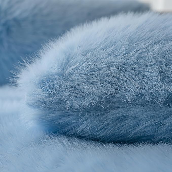 Neelvin Blue Faux Fur Cozy Fluffy Double-Sided Decorative Throw Pillow Covers 12x20 inch Set of 2,Velvet Pillowcase Cushion Case for Sofa Couch