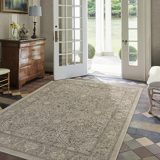 RUGGABLE x Morris & Co Washable Area Rug – Montreal Natural Stone 5x7, Stain-Resistant, Non-Slip – Medium Machine Washable Rugs for Living Room, Bedroom, Hallway, Entryway & Office–with Cushioned Pad
