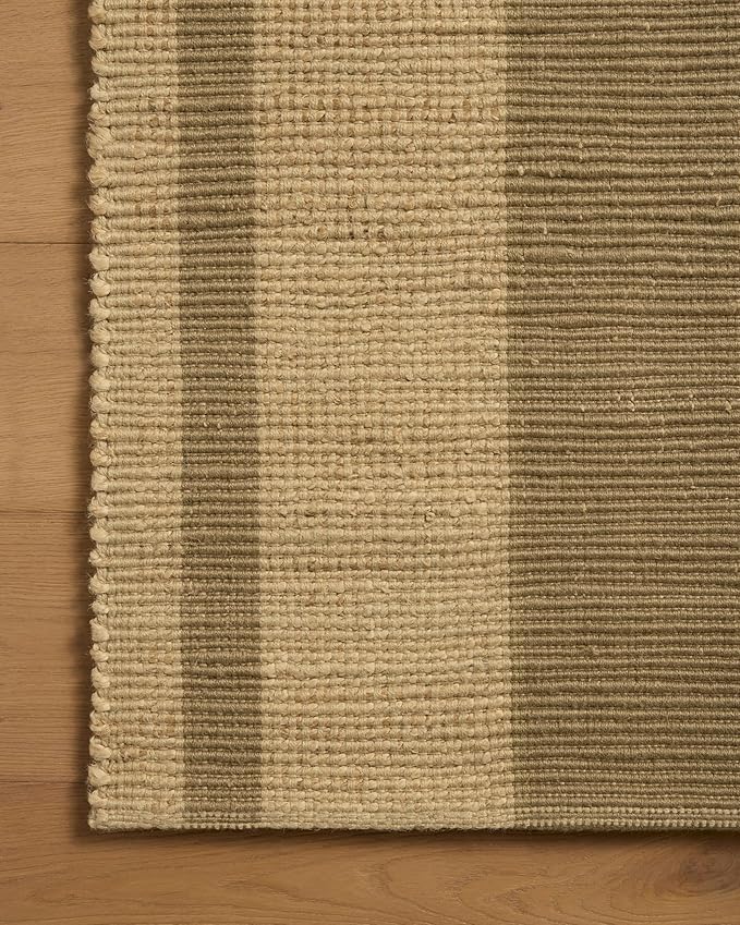 Loloi Leanne Ford Weatherstaff Collection WTS-03 Natural/Olive 5'-0" x 7'-6" Area Rug Jute, Striped, Neutral, Living Room, Bedroom, Dining Room
