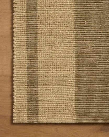 Loloi Leanne Ford Weatherstaff Collection WTS-03 Natural/Olive 5'-0" x 7'-6" Area Rug Jute, Striped, Neutral, Living Room, Bedroom, Dining Room