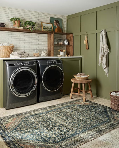 Loloi Magnolia Home by Joanna Gaines Banks Collection BAN-02 Denim/Clay 3'-6" x 5'-6" .13" Pile Height, Machine Washable, Accent Rug