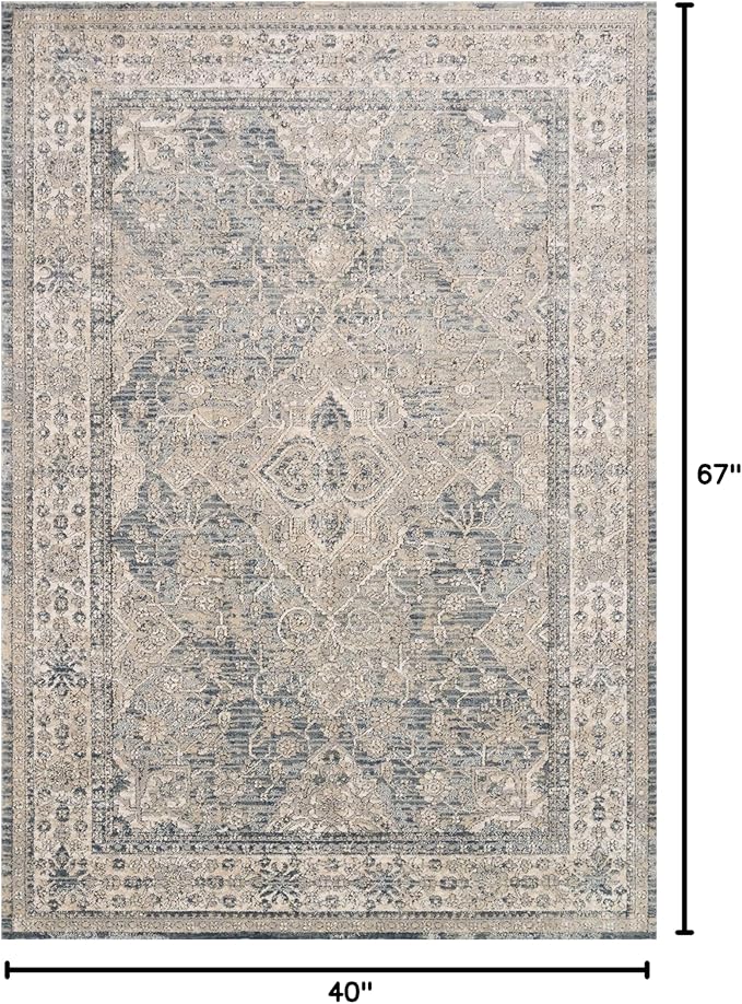 Loloi Teagan Collection TEA-04 Sky/Natural 3'-4" x 5'-7" Accent Rug, Large, Soft Neutral Rug, High-Traffic for Living Room, Bedroom, Home Office, Dining Area
