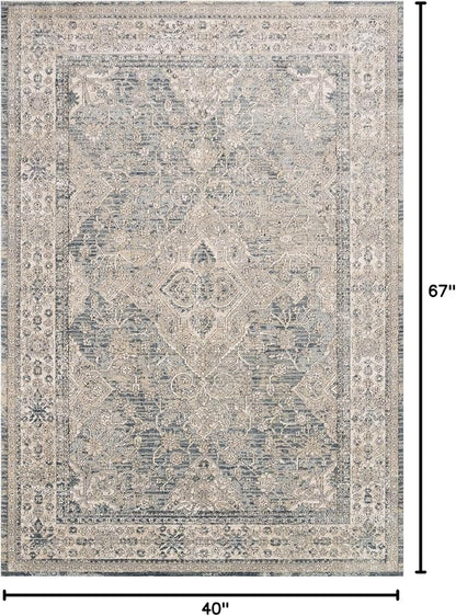 Loloi Teagan Collection TEA-04 Sky/Natural 3'-4" x 5'-7" Accent Rug, Large, Soft Neutral Rug, High-Traffic for Living Room, Bedroom, Home Office, Dining Area