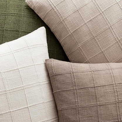 Foindtower Set of 2 Decorative Linen Check Throw Pillow Covers Neutral Farmhouse Vintage Cushion Covers Modern Boho Home Decor for Sofa Chair Couch Bedroom Living Room,26×26 Inch,Tan Taupe