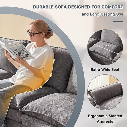 114 Inch Modular Couch Sectionals with Ottoman, Big Comfy Cloud Couches, L Shaped 4 Seat Modular Sectional Sofa, Modern Cloud Sectional Couches for Living Room, Deep Seat Comfy Sofa, Grey