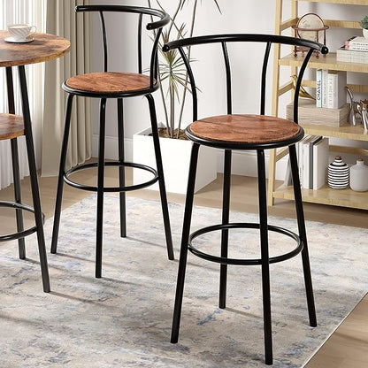 VECELO Bar Stools Set of 2, Swivel Counter Barstools with Backrest, Bar Height Chairs for Dining Room, Kitchen Island, Pub, Easy Assembly, Retro Brown