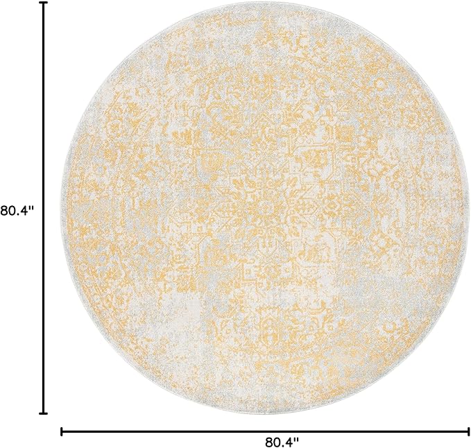 SAFAVIEH Evoke Collection Area Rug - 6'7" Round, Ivory & Gold, Distressed Design, Non-Shedding & Easy to Clean, Ideal for Living Room, Bedroom, Dining Space (EVK256B)
