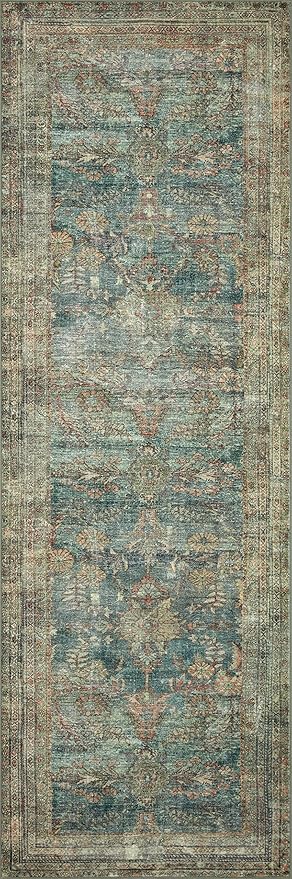 Loloi Magnolia Home by Joanna Gaines Banks Collection BAN-01 Ocean/Spice 2'-3" x 3'-9" .13" Pile Height, Machine Washable, Accent Rug