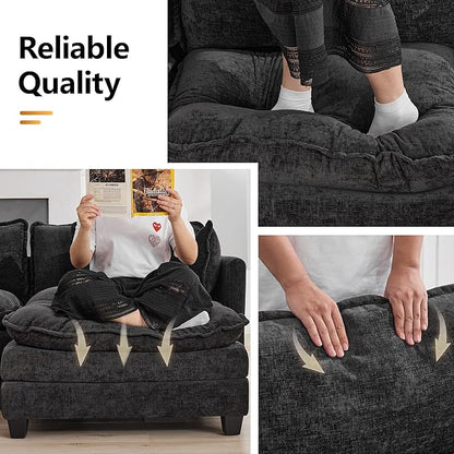 35‘’ Modern Chenille Cloud Sofa Ottoman,Rectangle Ottoman for Modular Sectional Sofa, Dark Grey