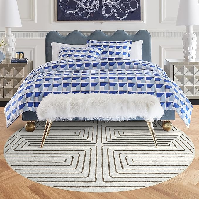 RUGGABLE x Jonathan Adler Machine Washable Area Rug – Labyrinth Camel/Ivory 6 ft Round, Stain-Resistant, Non-Slip – Medium Rugs for Living Room, Bedroom, Hallway, Entryway & Office–with Standard Pad