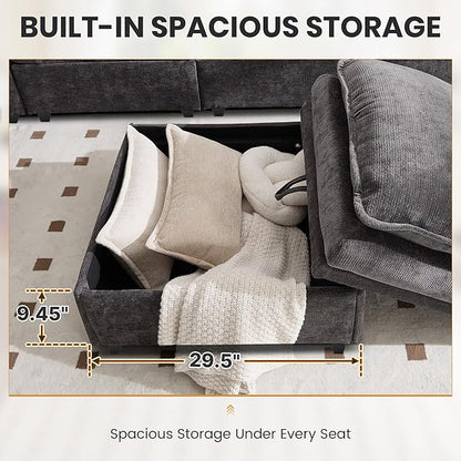 130" U Shaped Modular Sectional Sofa, Couch with Ottoman Storage, Chenille Cloud Couch with Plush Deep Seating for Living Room, Bedroom (8 Seat, Grey)