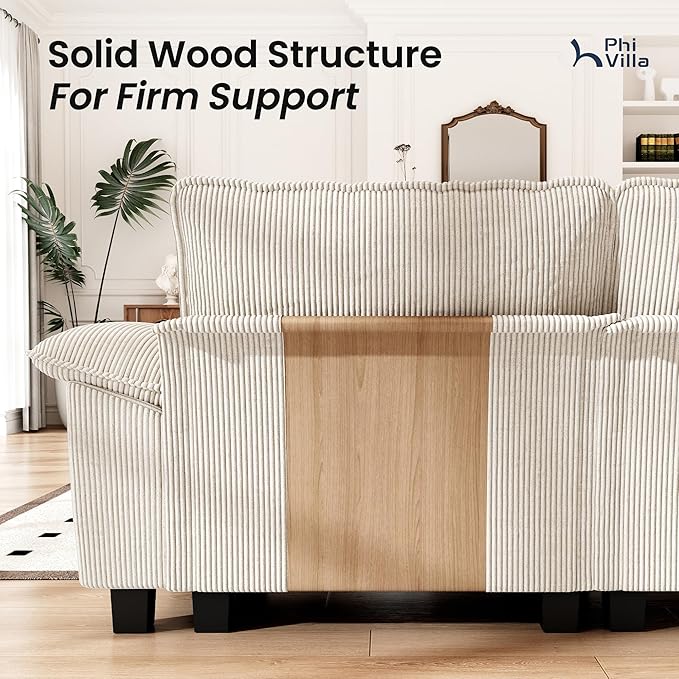 PHI VILLA Indoor Modular Sectional Couches Sets, 2-Piece Armless Sofa Set, 2-Seater Upholstered Couch for Living Room Small Spaces, Corduroy Fabric, Beige