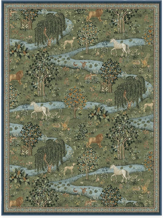 RUGGABLE x Morris & Co Washable Area Rug – Owl & Willow Green 9x12, Stain-Resistant, Non-Slip – Large Machine Washable Rugs for Living Room, Bedroom, Hallway, Entryway & Office–with Standard Pad