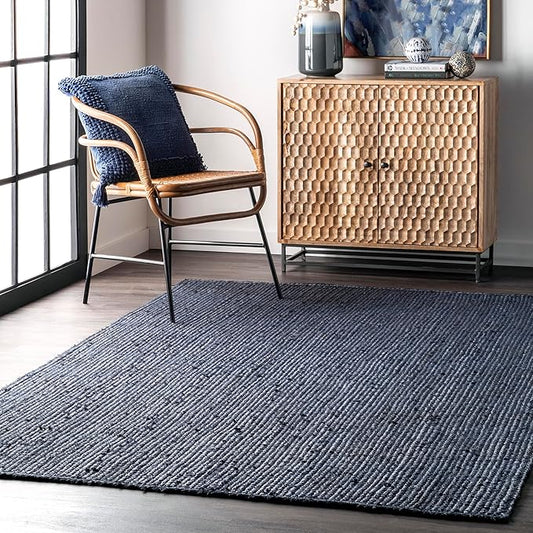 nuLOOM 10x14 Rigo Jute Hand Woven Area Rug, Navy, Solid Farmhouse Design, Natural Fiber, For Bedroom, Living Room, Dining Room, Hallway, Office, Kitchen, Entryway
