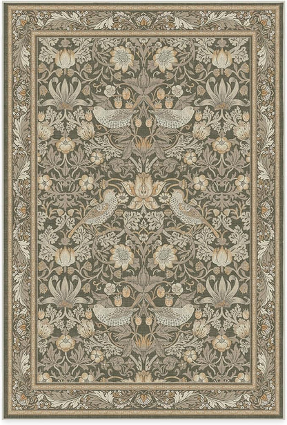 RUGGABLE x Morris & Co Washable Area Rug–Strawberry Thief Stone Gold 6x9, Stain-Resistant, Non-Slip–Medium Machine Washable Rugs for Living Room, Bedroom, Hallway, Entryway & Office–with Standard Pad