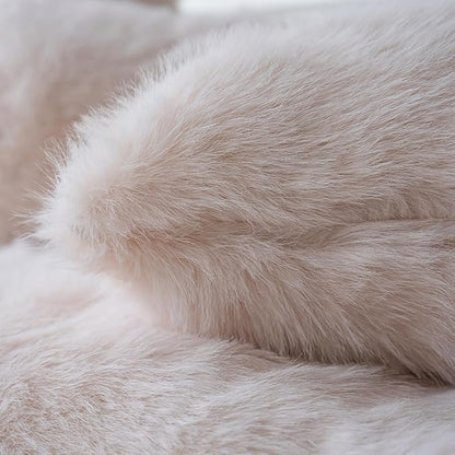 Neelvin Beige Faux Fur Cozy Fluffy Double-Sided Decorative Throw Pillow Covers 22x22 inch Set of 2,Velvet Pillowcase Cushion Case for Sofa Couch