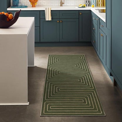 RUGGABLE x Jonathan Adler Machine Washable Area Rug – Labyrinth Fern Green 6 ft Round, Stain-Resistant, Non-Slip – Medium Rugs for Living Room, Bedroom, Hallway, Entryway & Office–with Standard Pad