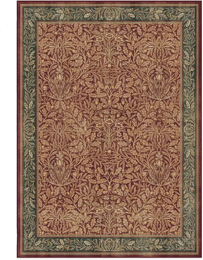 RUGGABLE x Morris & Co Machine Washable Christmas Area Rug – Acorn Amber Red 5x7, Stain-Resistant, Non-Slip – Medium Rugs for Living Room, Bedroom, Hallway, Entryway & Office–with Cushioned Pad