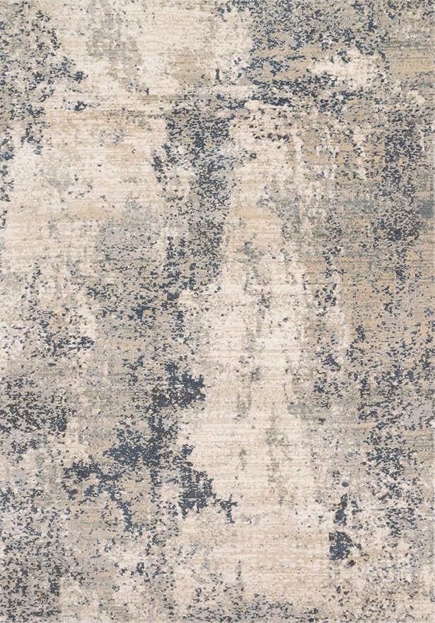 Loloi Teagan Collection TEA-07 Natural/Denim 5'-3" x 7'-6" Area Rug, Large, Soft Neutral Rug, High-Traffic for Living Room, Bedroom, Home Office, Dining Area