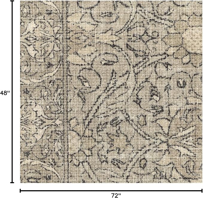RUGGABLE x Morris & Co Washable Area Rug – Montreal Natural Stone 4x6, Stain-Resistant, Non-Slip – Medium Machine Washable Rugs for Living Room, Bedroom, Hallway, Entryway & Office–with Standard Pad