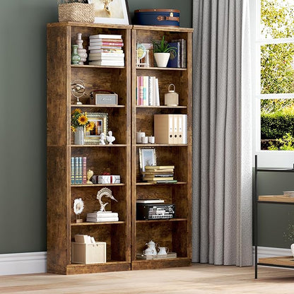 75" Tall Bookshelf, 6-Tier Floor Standing Bookcase with Adjustable Shelves, 24" Wide Open Storage Shelf, Modern Display Organizer for Home Office, Living Room, Bedroom, Study