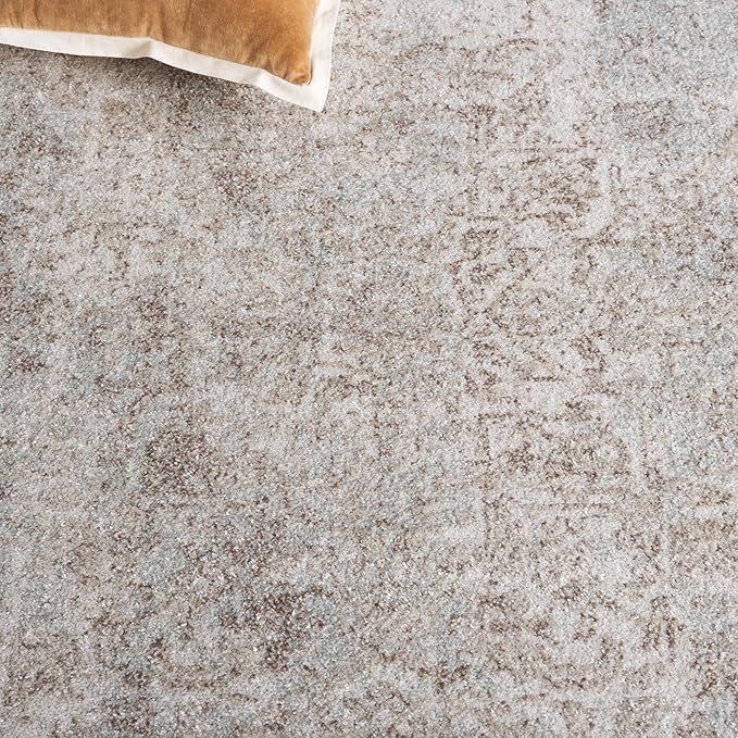 SAFAVIEH Evoke Collection Area Rug - 5'3" Square, Ivory & Taupe, Distressed Design, Non-Shedding & Easy to Clean, Ideal for Living Room, Bedroom, Dining Space (EVK256E)
