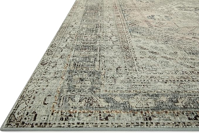 Loloi Magnolia Home by Joanna Gaines Sinclair Collection SIN-04 Natural/Sage 7'-6" x 9'-6", .25" Pile Height, Machine Washable, Area Rug