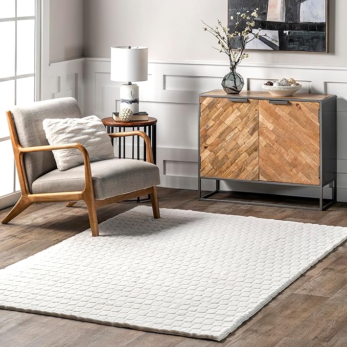 nuLOOM 6' x 9' Cozy Plush Area Rug, Machine Washable, Non-Slip, Soft Fluffy Shag Carpet for Living Room Bedroom Kids Room Nursery Home Decor, Nia White