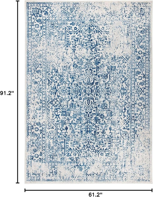 SAFAVIEH Evoke Collection 5'1" x 7'6" Ivory / Navy EVK256N Oriental Distressed Non-Shedding Living Room Bedroom Area Rug