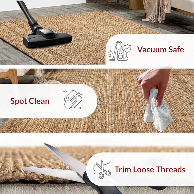nuLOOM Ashli Solid Farmhouse Jute Area Rug, 5x8, Natural