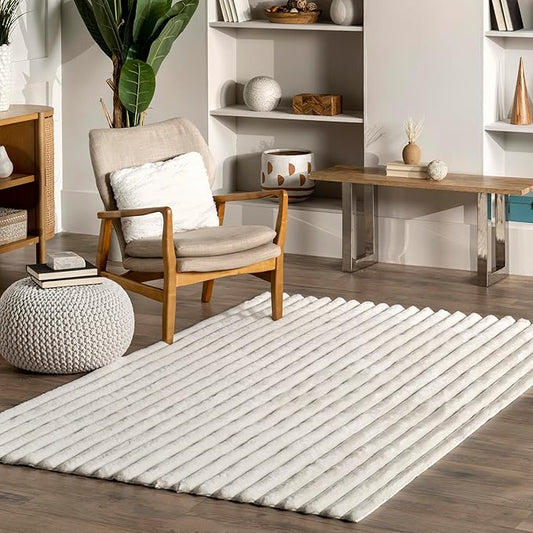 nuLOOM 6' x 9' Cozy Plush Area Rug, Machine Washable, Non-Slip, Soft Fluffy Shag Carpet for Living Room Bedroom Kids Room Nursery Home Decor, Kai Off-White