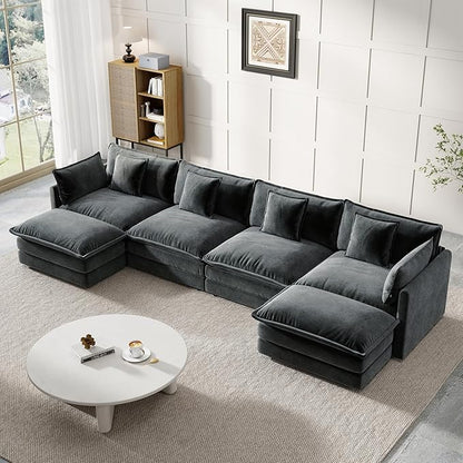 Modular Sectional Sofa, 146.5 Inch U-Shaped Cloud Sofa with Deep Seat Chenille Sofa with Cushions, Four Seater Sectional Sofa for Living Room Apartment,Gray