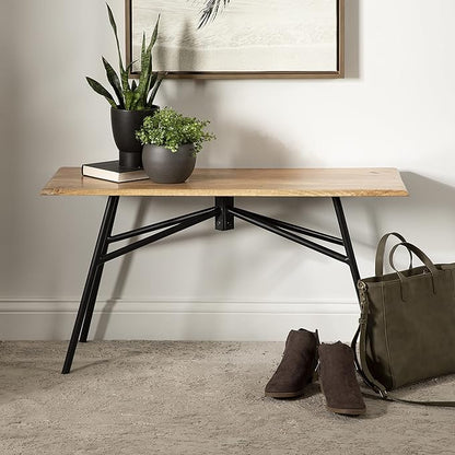 Kate and Laurel Pallson Modern Bench, 36 x 14 x 20, Natural Wood and Black, Decorative Boho Decor for Storage and Display