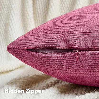 FUTEI Hot Pink Chenille Decorative Throw Pillow Covers 16x16 Inch Set of 2,Soft Cozy Striped Geometric Patterns Cushion Cases,Modern Home Decor for Couch Bed Living Room