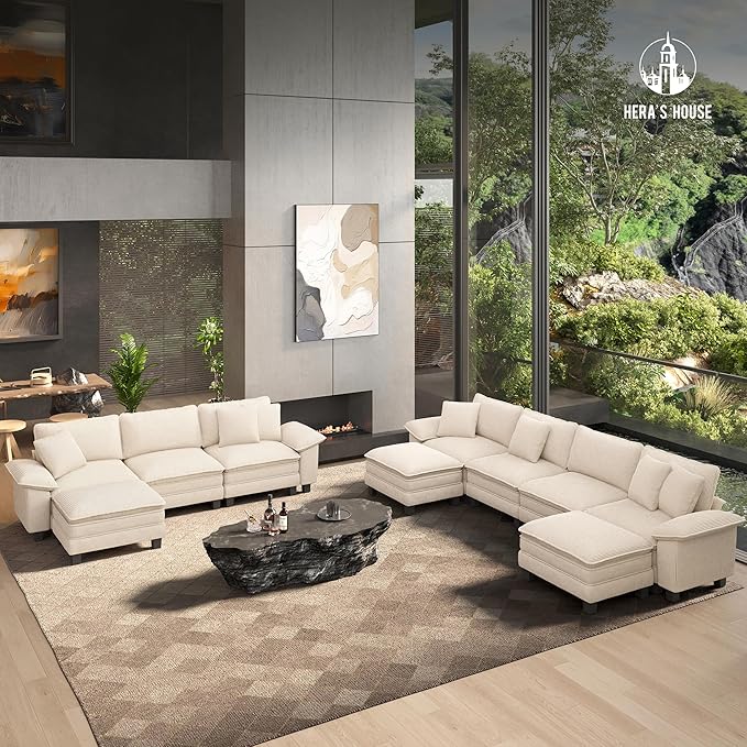 HERA'S HOUSE 88" Modular Sectional Sofa, Loveseat Couches for Living Room, Comfy Cloud Couch 2-Seater Deep Seat Sofa with Throw Pillow, Chenille Beige