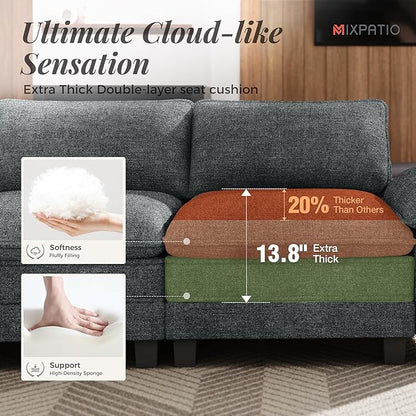 123-Inch U Shaped Sectional Sofa with Cloud Cushions, Deep Seat Modular Couch Set w/ 5 Seats & 2 Ottomans, Removable Arms, Plush Chenille Upholstery for Living Room, Apartment - Cyan
