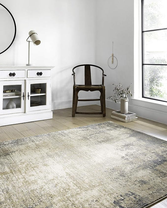 Loloi Teagan Collection TEA-08 Ivory/Mist 2'-8" x 7'-6" Runner Rug, Large, Soft Neutral Rug, High-Traffic for Living Room, Bedroom, Home Office, Dining Area