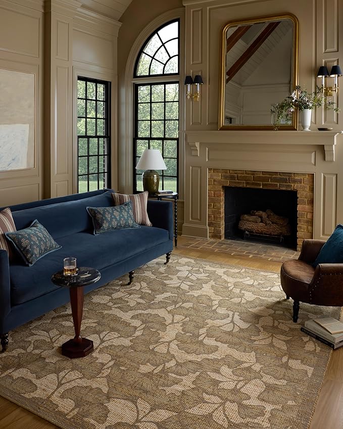 Loloi Chris Loves Julia Rue Collection RUE-02 Olive/Sage 5'-0" x 7'-6" Area Rug Jute Neutral Floral Living Room Bedroom Rug