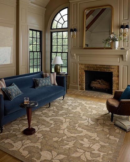 Loloi Chris Loves Julia Rue Collection RUE-02 Olive/Sage 5'-0" x 7'-6" Area Rug Jute Neutral Floral Living Room Bedroom Rug